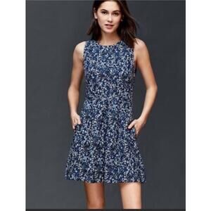 Gap Linen Cotton Fit Flare Blue Floral Sleeveless Summer Spring Dress Women Sz 6